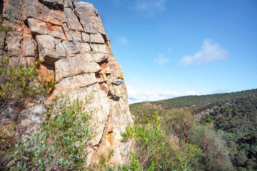 Adelaide: Rock Climb and Abseil Onkaparinga National Park - Getting fitted with climbing gear