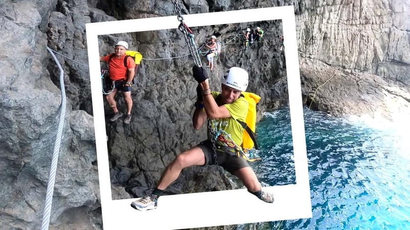 Agaete: Gran Canaria Coasteering. Marine Ferrata and Zipline - Abseiling down to the Atlantic