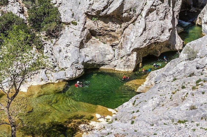 Canyoning descent of the Galamus Gorge - Climbing out after roughly two hours