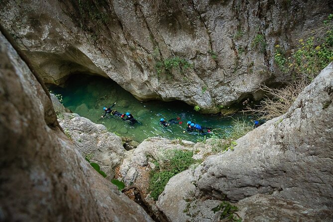 Canyoning descent of the Galamus Gorge - Getting suited up for the canyon