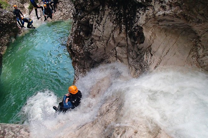 Canyoning in Susec Gorge from Bovec - World War I ruins beside the water