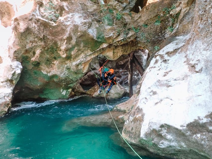 Canyoning Tour in Subiaco - The second rappel and 10-meter waterfall section