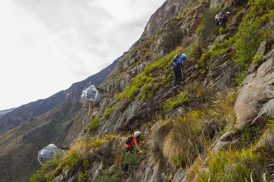 From Cusco: Via Ferrata and Sky Lodge Zipline - Getting fitted with the via ferrata equipment