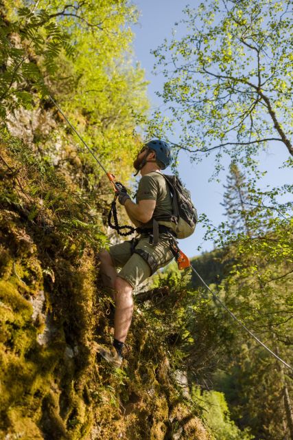 Geiranger: Rappelling tour with epic view - Climbing with a jumar through the forest