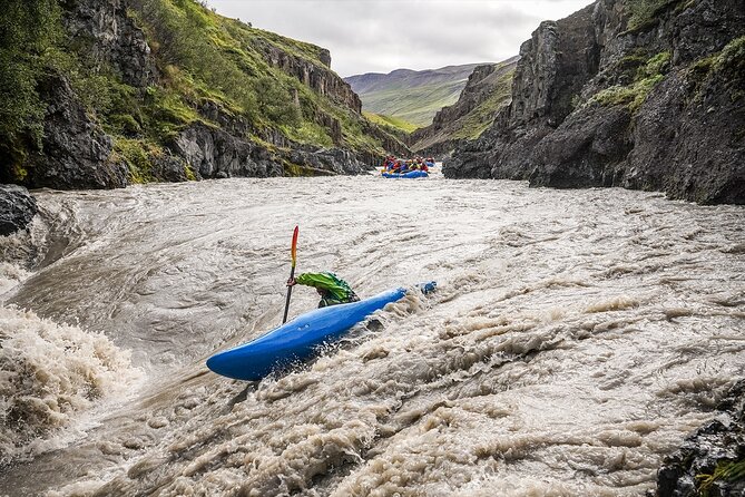 Iceland’s Top Grade 4 Rafting – Drysuit, Canyon & Adrenaline - Basalt canyon walls between the rapids