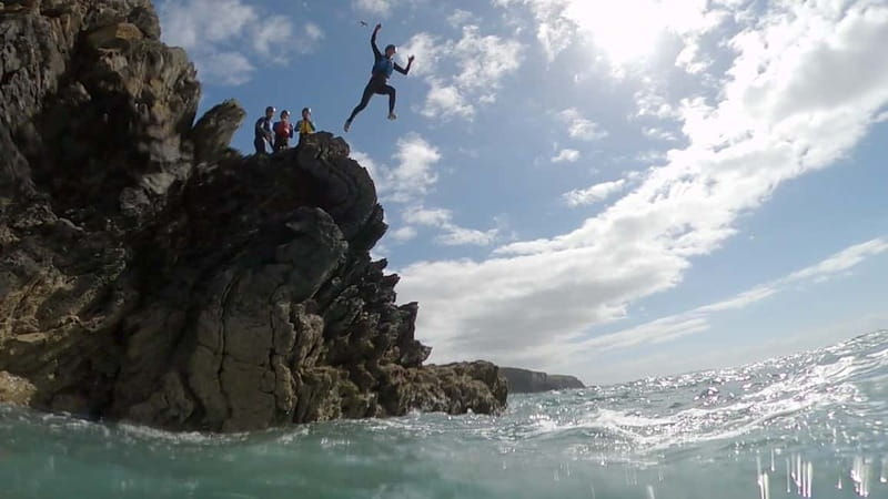 North Wales: Extreme Coasteering with Cliff Climbing & Jumps - Getting fitted out at Trearddur Bay