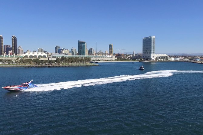 San Diego Bay Jet Boat Ride - USS Midway and the San Diego skyline