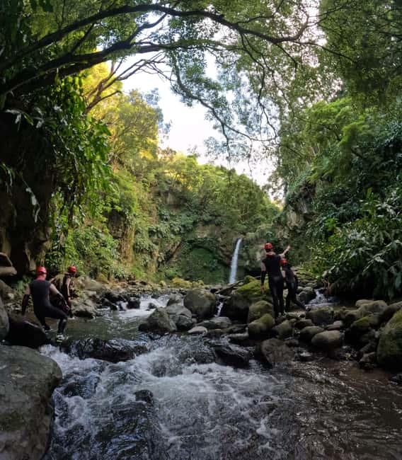 São Miguel Azores - Canyoning Ascend - Moinhos do Félix - Climbing, jumping, and moving through the stream