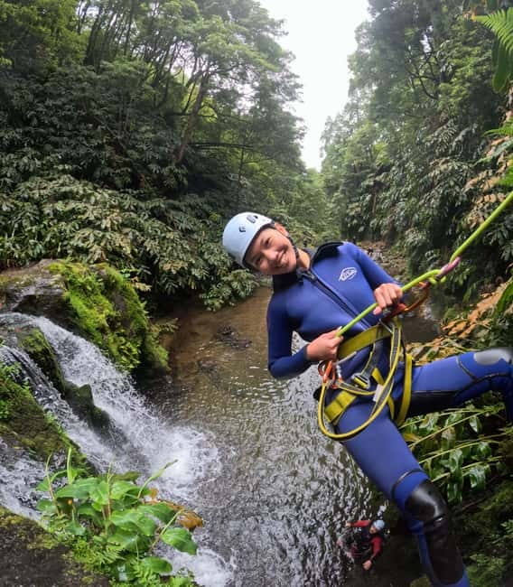 São Miguel: WaterPark Canyoning Ribeira dos Caldeirões - Jumps, slides, and waterfall rappels